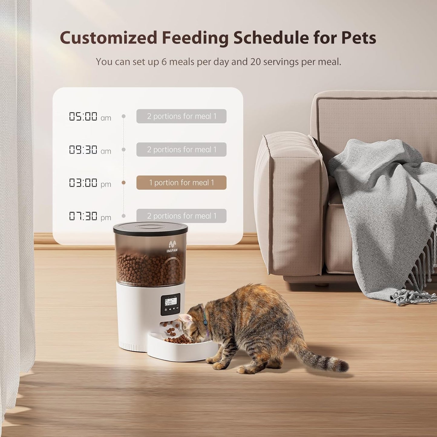 Automatic Cat Feeders, 3L Timed Cat Dry Food Dispenser, Dual Power Supply, Programmable Portion Size, Auto Pet Feeder for Cats and Small Dogs